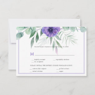 Invitation Bordure de verdure d'anémone violet RSVP
