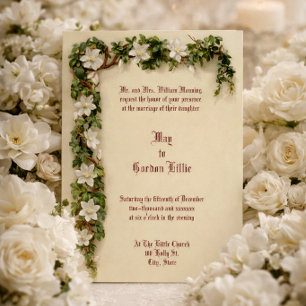 Invitation Bordure de vigne florale blanche pour mariage