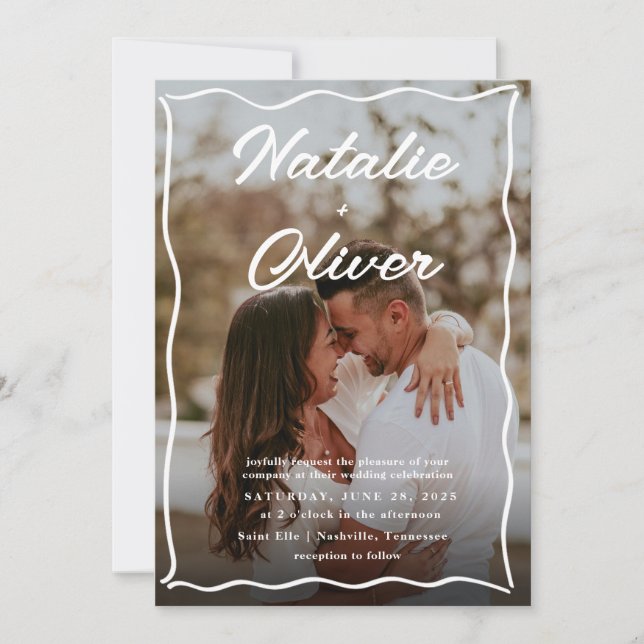 Invitation Bordure dessinée à la main Mariage noir et blanc (Devant)