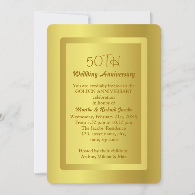 Invitation Bordure d'or 50e anniversaire du Mariage (Devant)