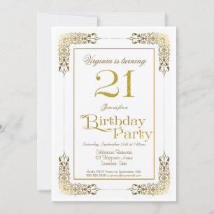 Invitation Bordure d'or décorative 21e anniversaire