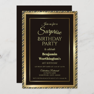 Invitation Bordure d'or décorative Surprise 21e anniversaire