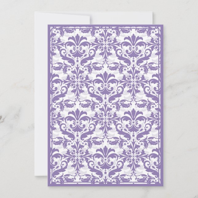 Invitation Bordure en damas avec double cadre (violet) (Devant)