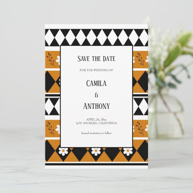 Invitation Bordure Fleur Diamant Boho Motif Floral (Debout devant)