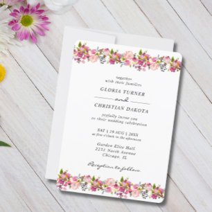 Invitation Bordure florale rose vif Mariage arrondi