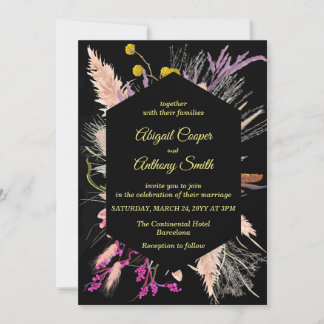 Invitation Bordure géométrique à fond noir avec motif floral 