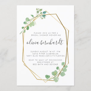 Invitation Bordure géométrique or et Eucalyptus