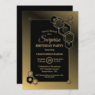 Invitation Bordure géométrique or Surprise Anniversaire