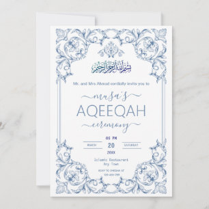 Invitation Bordure islamique ornée Script Aqiqah Baby Boy
