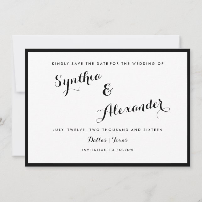 Invitation Bordure Noir Et Blanc Moderne Save The Date (Devant)
