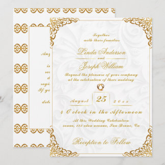 Invitation Bordure Or Glamor Luxe & Mariage Fleur Nordique