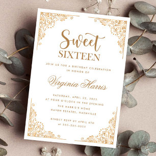 Invitation Bordure or Ornate Sweet sixteen blanc 16 Anniversa