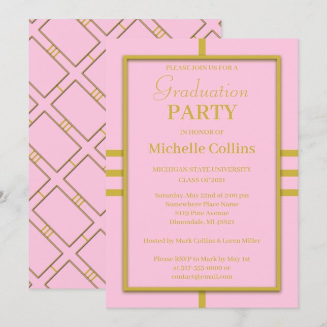 Invitation Bordure or simple et élégante (Devant / Derrière)