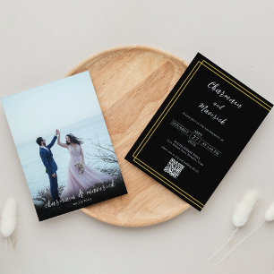 Invitation Bordure or simple Mariage noir et blanc