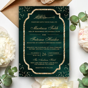 Invitation Bordure Pailletée Or Élégante Mariage Musulman Éme