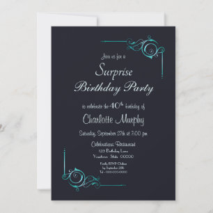 Invitation Bordure Turquoise décorative Surprise 40e annivers