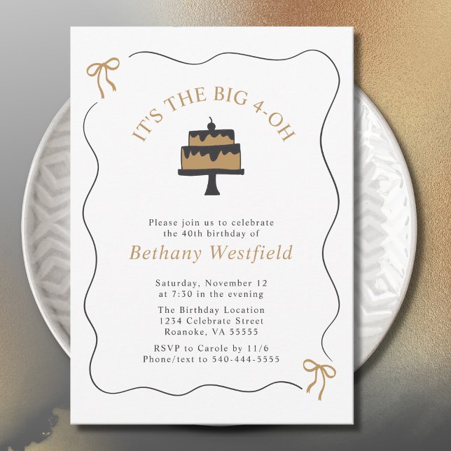 Invitation Bordure vague avec vaches de Whimsical 40e anniver (40th Birthday Whimsical Wavy Border with Bows Party Invitation)