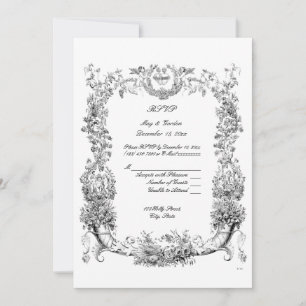 Invitation Bordure vintage baroque Rococo avec Coeurs RSVP