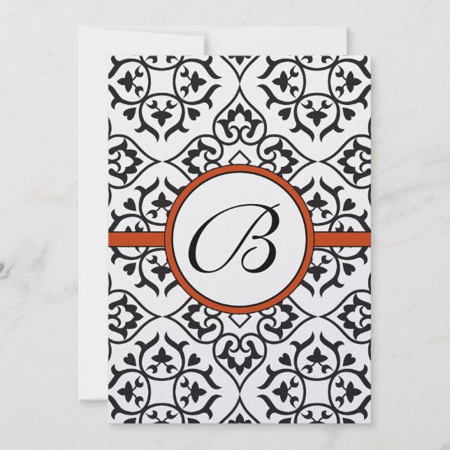 Invitation Bordures latérales en damas noir Mariage en minet  (Devant)