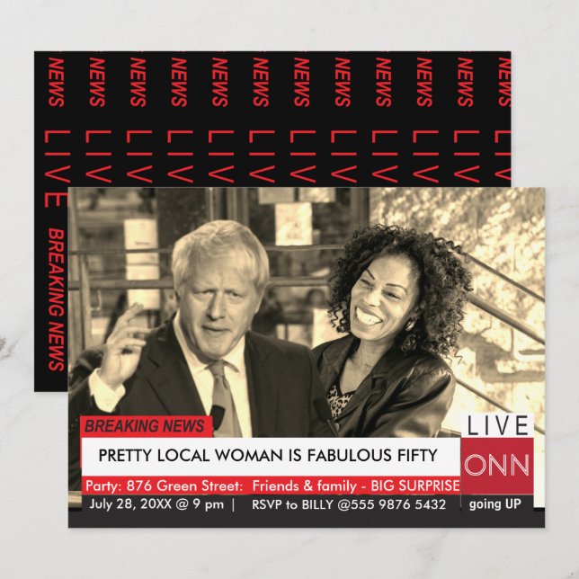 Invitation Boris Johnson Femmes 50e anniversaire Funny TV New (Devant / Derrière)