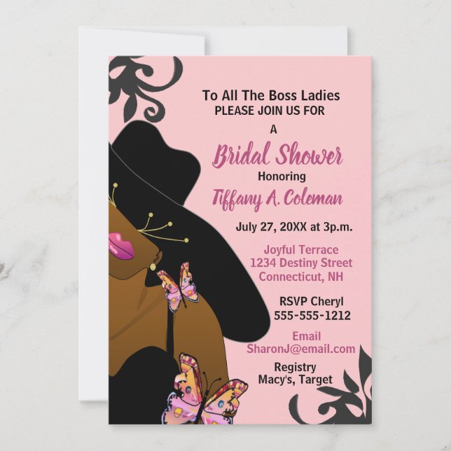 Invitation Boss Lady Pink Fête des mariées afro-américaine (Devant)