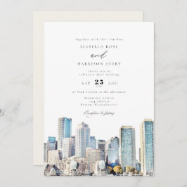 Invitation BOSTON Massachusetts Aquarelle Skyline Mariage dan