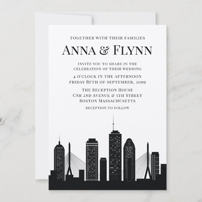 Invitation Boston Massachusetts City Skyline Wedding Party (Devant)