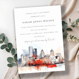 Invitation Boston Massachusetts Cityscape Aquarelle Anniversa