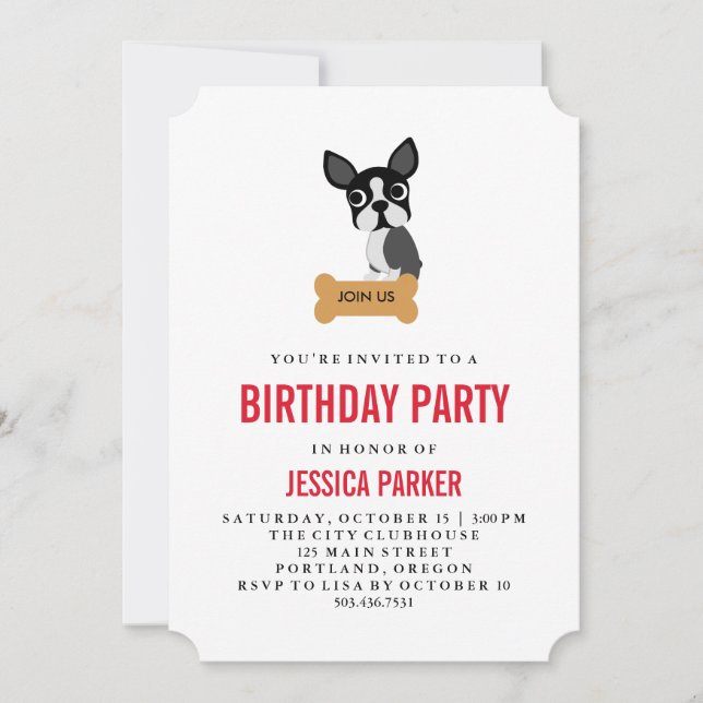 Invitation Boston mignon Terrier avec la fête d'anniversaire (Devant)
