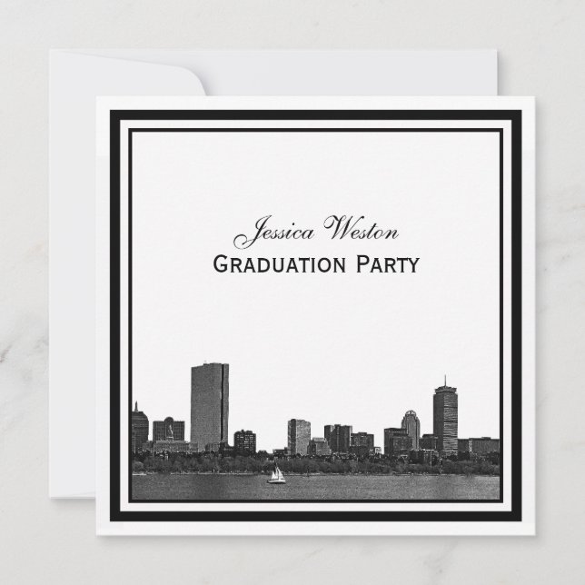 Invitation Boston Skyline Etched Frame de Graduation encadrée (Devant)