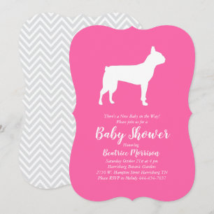 Invitation Boston Terrier Chien Baby shower fille rose