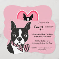 Boston Terrier rose Anniversaire Personnalisé Invi