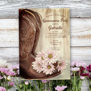Invitation Bot de cowboy Fleurs de marguerite rose Fête Weste