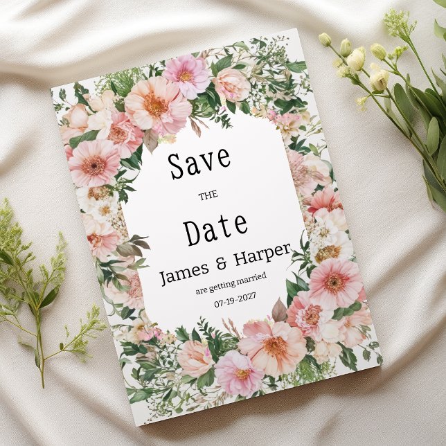 Invitation Botanic pink blossom summer floral Save the Date  (Botanic pink blossom summer floral Save the Date)