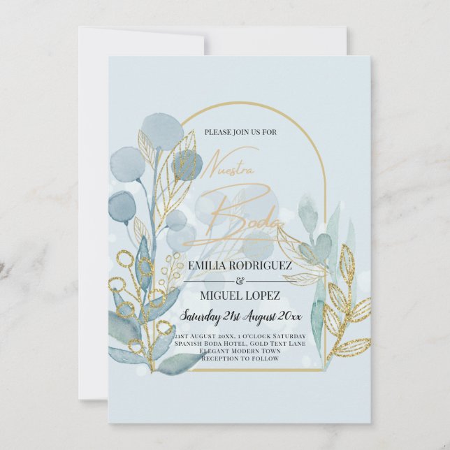 Invitation Botanica moderne; Aqua SeaGlass Gold Wedding Invit (Devant)