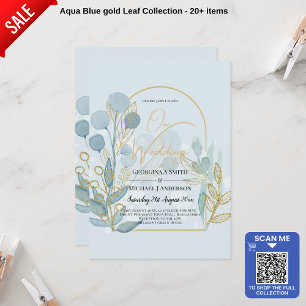 Invitation Botanica moderne; Aqua SeaGlass Gold Wedding Invit