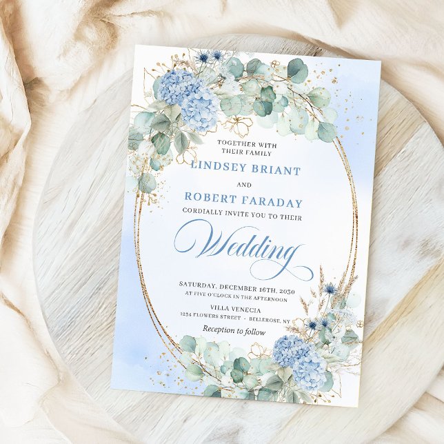 Invitation Botanical Blue Hydrangea Eucalyptus Wedding Invite (Botanical Blue Hydrangea Eucalyptus Wedding Invitation)