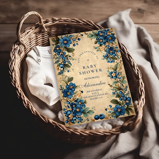 Invitation Botanical Blueberry Floral Baby Shower (Créateur téléchargé)