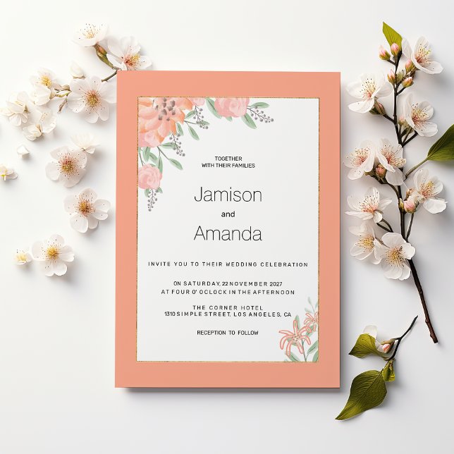 Invitation Botanical coral mint gold spring floral Wedding (Botanical coral mint gold spring floral Wedding )