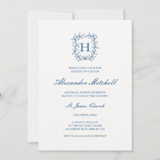 Invitation Botanical crest monogram christening baptism