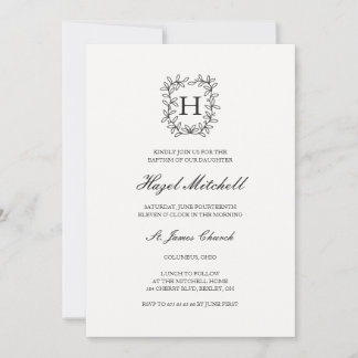 Invitation Botanical crest monogram christening baptism