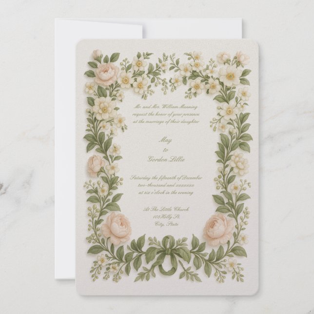 Invitation Botanical Floral Color Border Print Wedding (Devant)