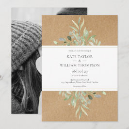 Invitation Botanical Greenery Rustic Kraft Photo Mariage