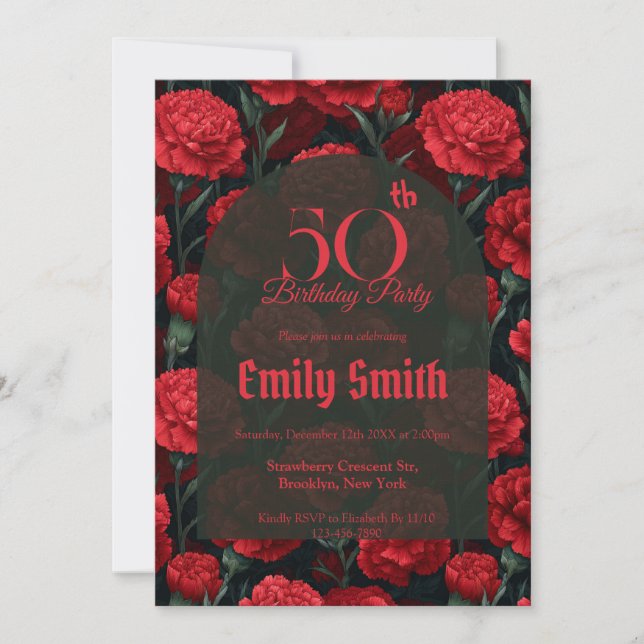 Invitation Botanical Inspired Carnation Flower 20Th Birthday (Devant)