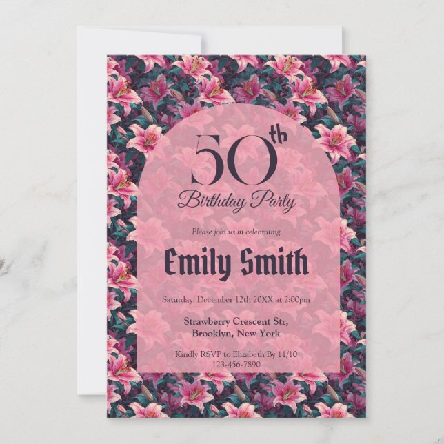 Invitation Botanical Inspired Lilies Aesthetic Summer Party (Devant)