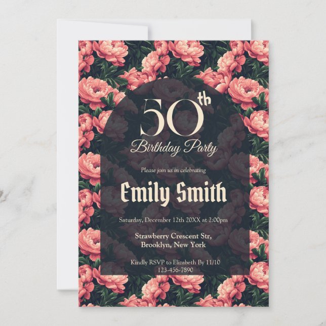 Invitation Botanical Inspired Peonies Accent Birthday  (Devant)