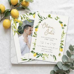 Invitation Botanical Lemon Citrus Wreath Greenery Wedding