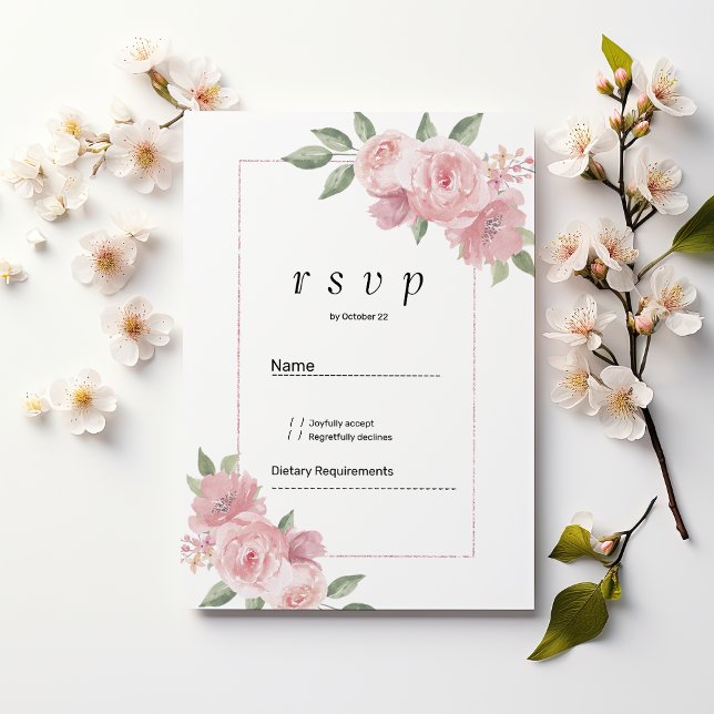 Invitation Botanical mint green pastel pink floral RSVP  (Botanical mint green pastel pink floral RSVP)