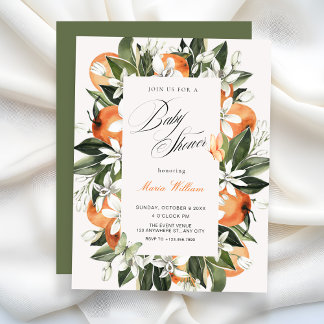 Invitation Botanical orange leaves watercolor baby shower