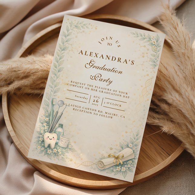 Invitation Botanical White Coat Dentist Graduation (Créateur téléchargé)